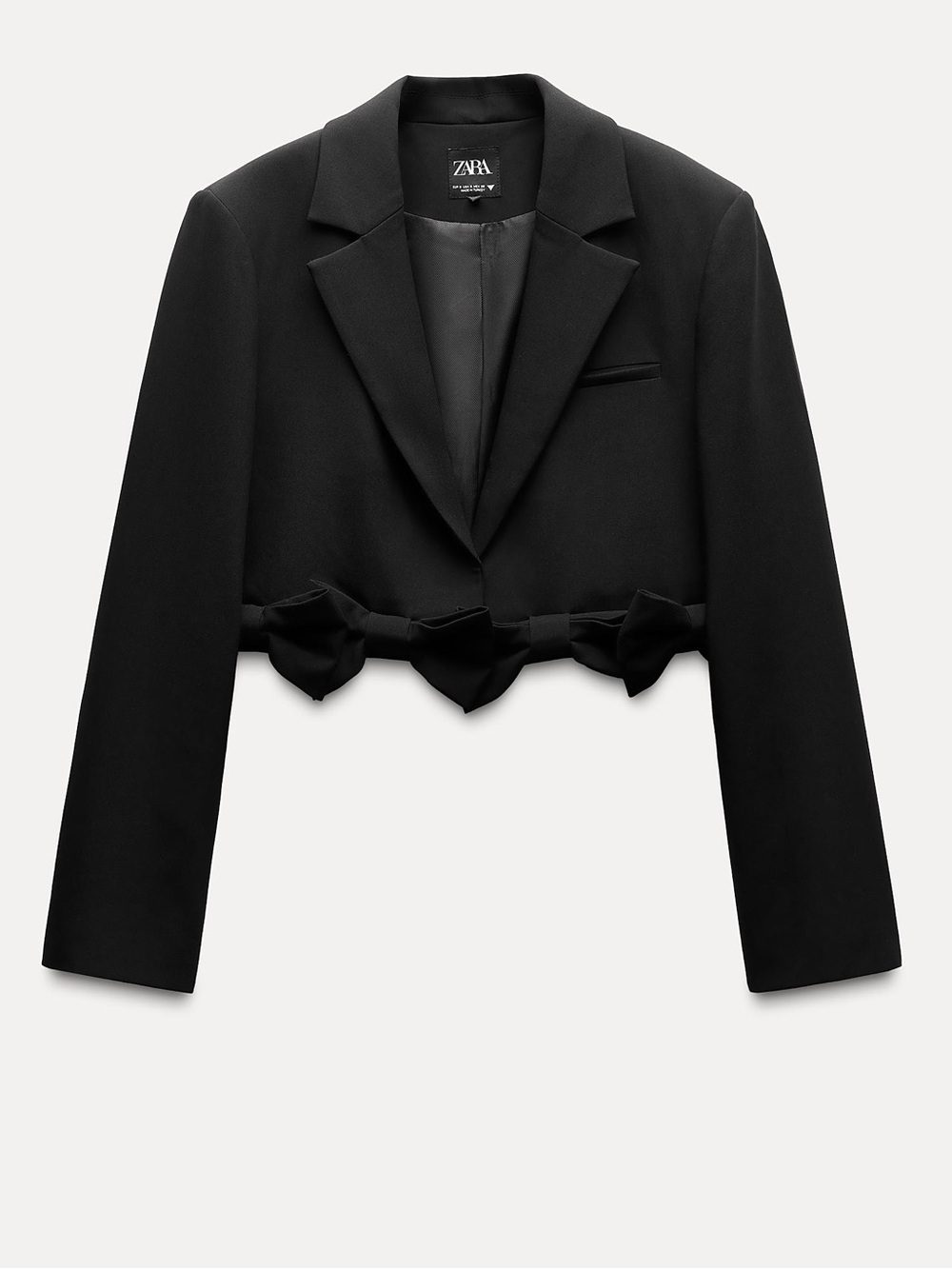 NEW ZARA Black Cropped Blazer with Bow Trim